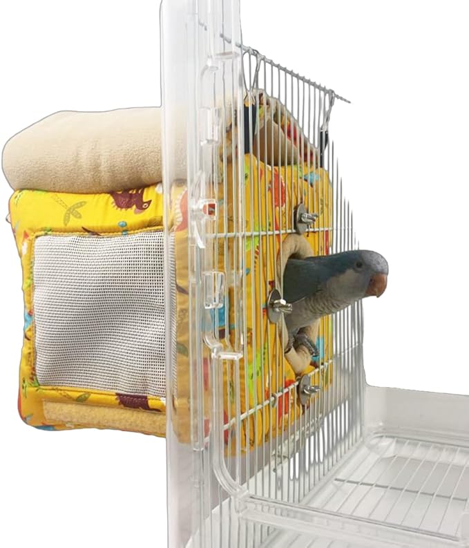 Large Winter Warm Bird Nest House, Bird Bed for Cage, Parrot Nest Snuggle Shed Hut for Four Seasons, Easy to Install for Quaker Lovebirds (Yellow,Small)