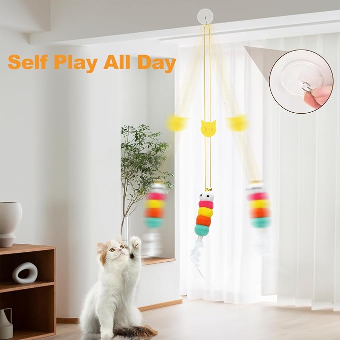 JIARON 6 PCS Interactive Cat Feather Toys, Indoor Hanging Retractable Cat Toy, Self Play Toys Make Fun Excecise - Image 2