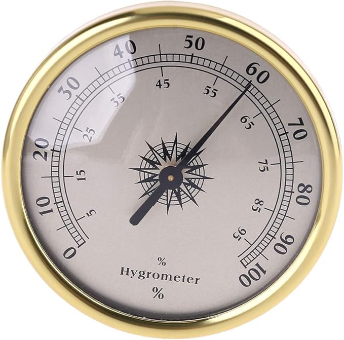 7.2cm Gold Rings Surface Hygrometer, Analog Humidity & Temperature Gauge, No Battery Needed, Elastic Mounting Rings, for Guitar Cases, Incubators, Greenhouses