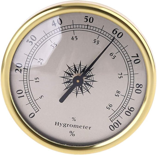7.2cm Gold Rings Surface Hygrometer, Analog Humidity & Temperature Gauge, No Battery Needed, Elastic Mounting Rings, for Guitar Cases, Incubators, Greenhouses