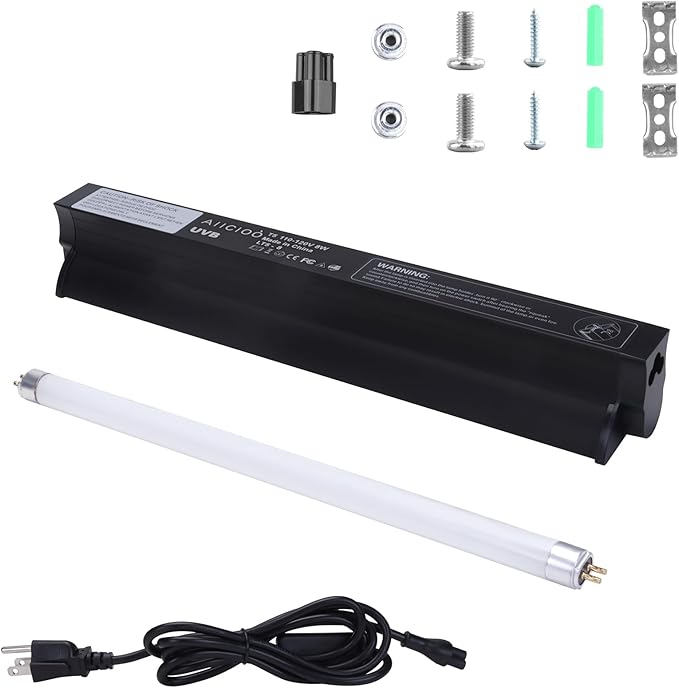 Aiicioo T5 HO UVB Reptile Light Fixture 5.0 8W Light Combo Kit 12 Inch Light Fixture Reptile Terrarium Hood with 8W Reptile Light Bar for Bearded Dragon Lizards Turtle Tank