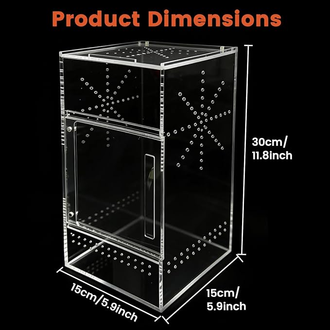 Jumping Spider Enclosure, 6"×6"×11.8" Dual Magnetic Door Arboreal Tarantula Cribs, Ventilation Spider House, Escape Proof Praying Mantis Habitat, Acrylic Snail Cage, Acrylic Terrarium Habitat