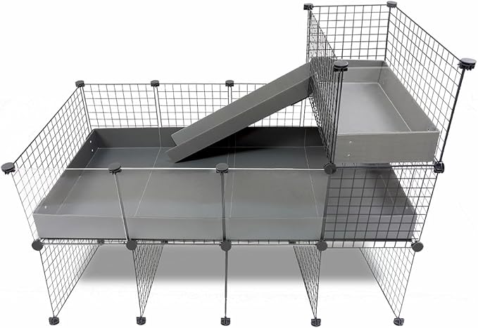 GuineaDad Piggy Condo – Premium C&C Cage with Balcony, Ramp, & Pillars for Guinea Pigs & Small Animals with Coroplast Base | Acrylic, C&C Grids for Small Pets (Acrylic, Standard (29" x 58.5" x 42"))