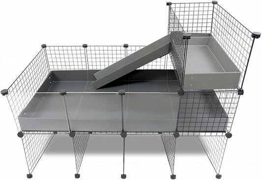 GuineaDad Piggy Condo – Premium C&C Cage with Balcony, Ramp, & Pillars for Guinea Pigs & Small Animals with Coroplast Base | Acrylic, C&C Grids for Small Pets (Acrylic, Standard (29" x 58.5" x 42"))