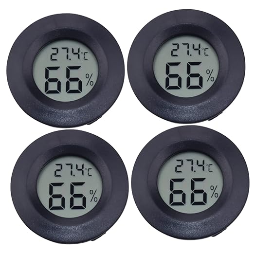 VICASKY 4pc Compact Digital Thermometer Hygrometer for Reptile Fish Tank Home Use Reptile Humidity Gauge Pet Box Temperature