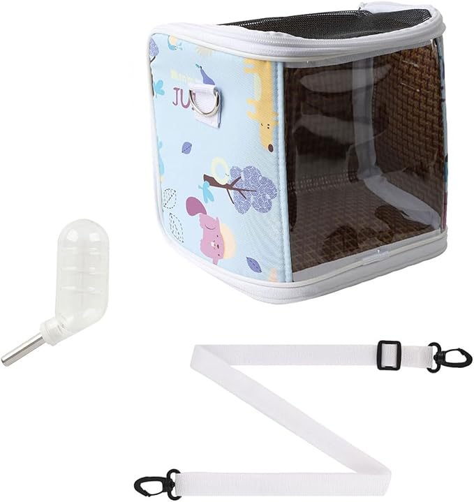 PVC Pet Travel Bag with Water Dispenser Breathable Net Panel Transportation for Birds Parrots Outdoor Activity Pet Travel with Water Feeder