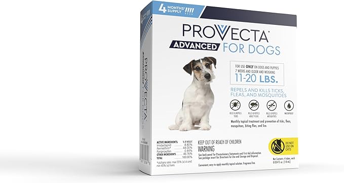 Provecta® Advanced for Medium Dogs (11–20 lbs) Flea and Tick Topical Treatment, 4-Month Supply