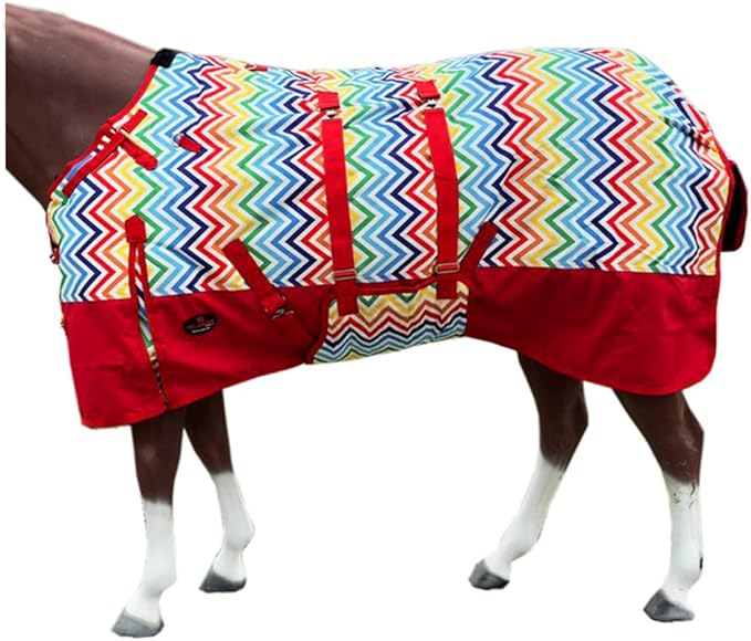 Rainbow Zigzag 69 in HILASON 1200D Winter Waterproof Poly Horse Turnout Blanket Belly Wrap