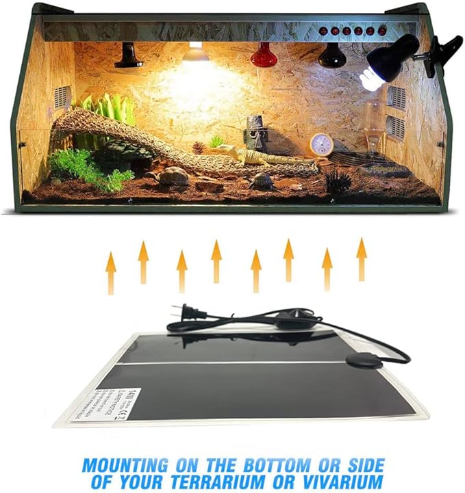 Reptile Heating Mat, 2PCS Reptile Heating Pad with Temperature Adjustment for Reptiles Tortoise Snakes Lizard Gecko Hermit Crab Amphibians - Removable Terrarium Heat Mats(14W, 11x11 inches)