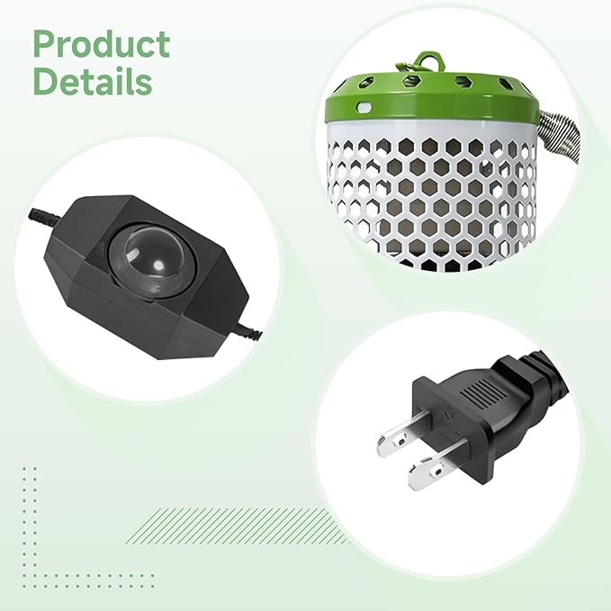Adjustable Switch Infrared Bulb and Ceramic Heat Lamp, Reptiles No-Light Metal Housing, for Small Pets Birds Turtles Lizards Snakes