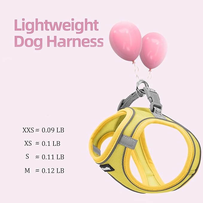 Sparkly Dog Harness Small Sized and Leash Set for Small Dogs Cats,Yellow S Puppy Harness, Step in Soft Dog Reflective Vest, Breathable Mesh Pet Harness. (Yellow, M)