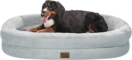 Orthopedic Jumbo Dog Bed for Extra Large Dogs, Giant Waterproof Dog Bed for Large Breed Dogs, Supportive Egg Crate Foam Pet Bed with Removable Washable Cover & Non-Slip Bottom, Silver
