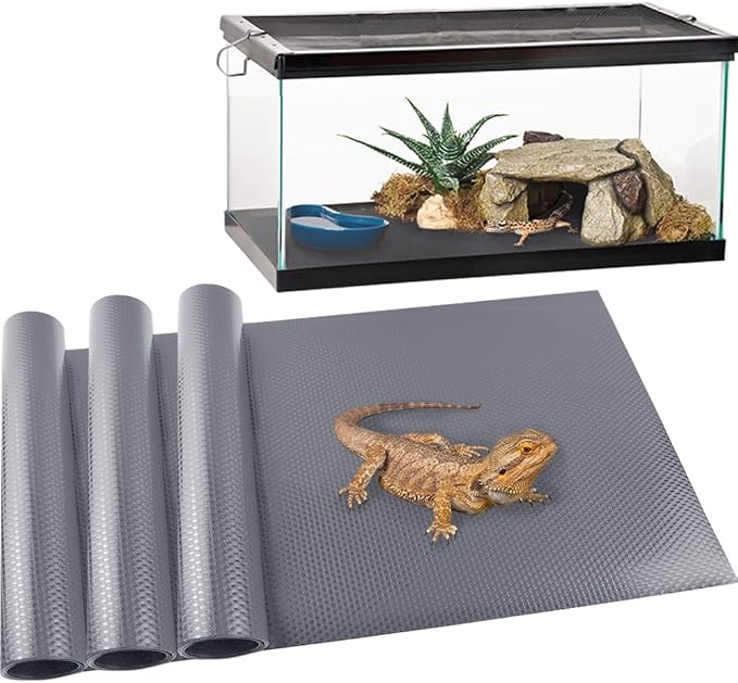 Reptile Carpet,Bearded Dragon Tank Accessories,Reptile Mat, Leopard Gecko Substrate,Bearded Dragon Tank Flooring,Snake,Tortoise Bedding(18" × 79 ", 3 PCS Grey Thicker Mat)
