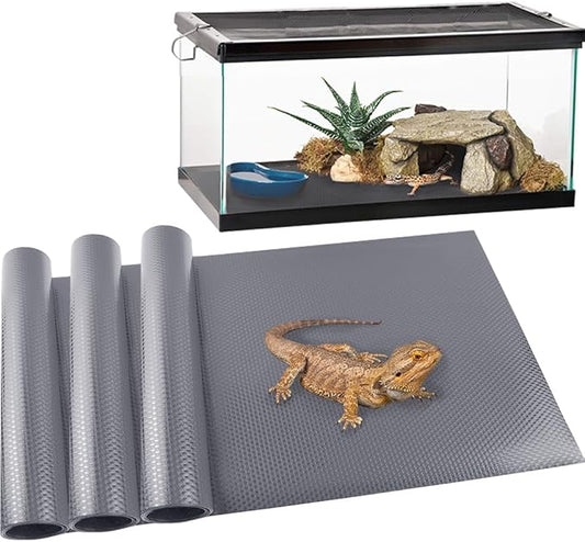 Reptile Carpet,Bearded Dragon Tank Accessories,Reptile Mat, Leopard Gecko Substrate,Bearded Dragon Tank Flooring,Snake,Tortoise Bedding(18" × 79 ", 3 PCS Grey Thicker Mat)