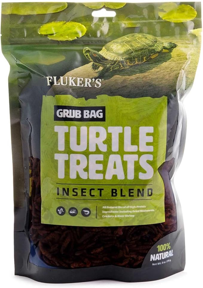 Fluker's Grub Bag Turtle Treats, Insect Blend, High Protein Freeze Dried River Shrimp, Crickets, and Mealworms, For Aquatic Turtles, Amphibians, and Reptiles, 6 oz