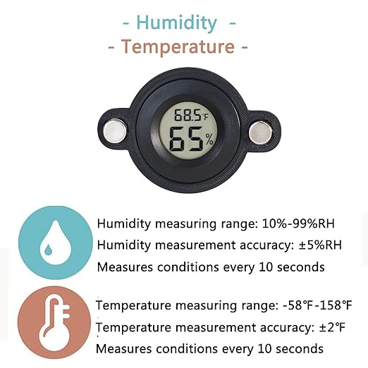 2 Pcs Magnetic Jumping Spider Enclosure Thermometer and Humidity Gauge Temperature and Humidity Monitor for Jumping Spider and Reptile Tank Mini Digital Hygrometer with LCD Screen(Round)