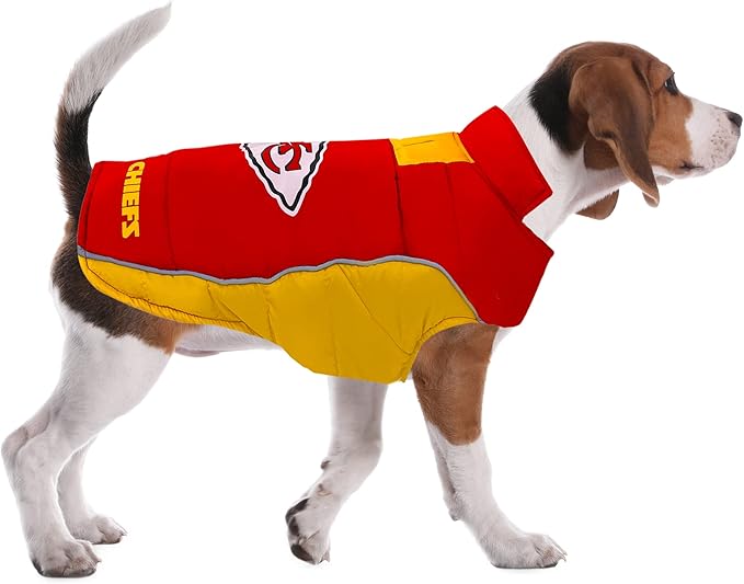 NFL Kansas City Chiefs Puffer Vest for Dogs & Cats, Size Large. Warm, Cozy, and Waterproof Dog Coat, for Small and Large Dogs/Cats. Best NFL Licensed PET Warming Sports Jacket