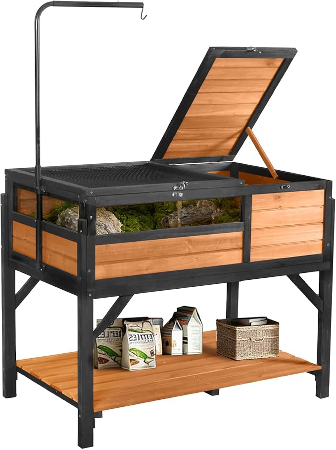 Aivituvin Tortoise Habitat Turtle Enclosure, Wooden Tortoise House Reptile Cage for Small Animals, Reptile Tank with Large Storage Shelf