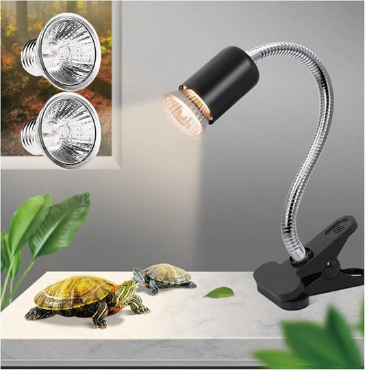 Heat lamp for reptiles，UVA UVB Turtle Heating Lamp with Two Heat Bulbs, Turtle Basking Light with 360° Rotatable Hose & Clamp & Adjustable Switch for Bearded Dragon Reptiles Turtle Lizard Snake