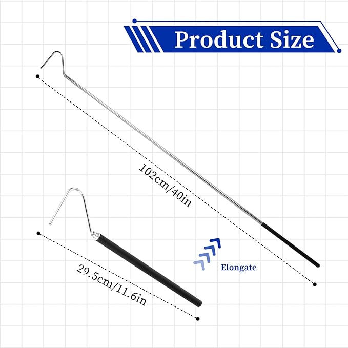 40 Inch Snake Hook, Stainless Steel Extensible Grappling Hook, Pick-Up Handling Tool, Pet Snake Accessories, Pool Skimmer Basket Hook