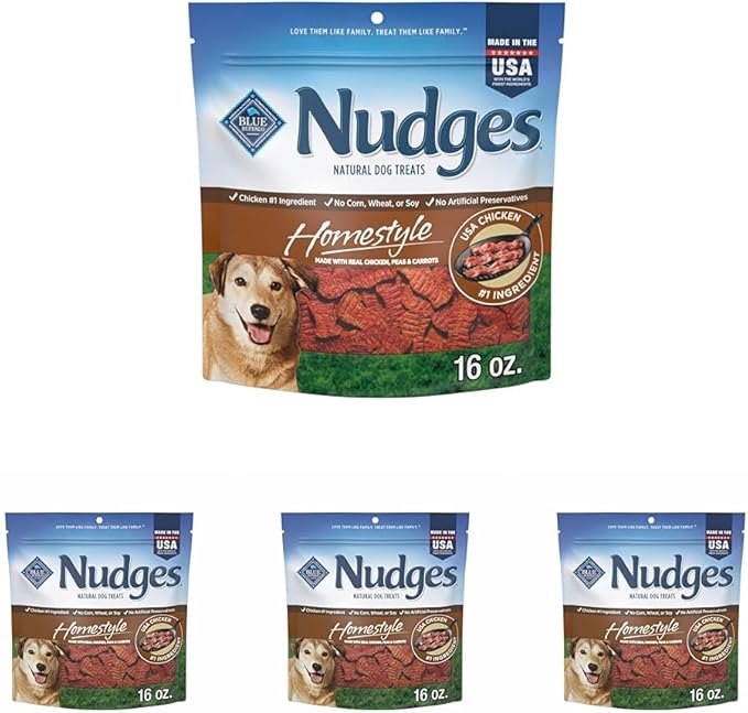Blue Buffalo Nudges Homestyle Natural Dog Treats Chicken and Bacon, 16-oz Bag (Pack of 4)