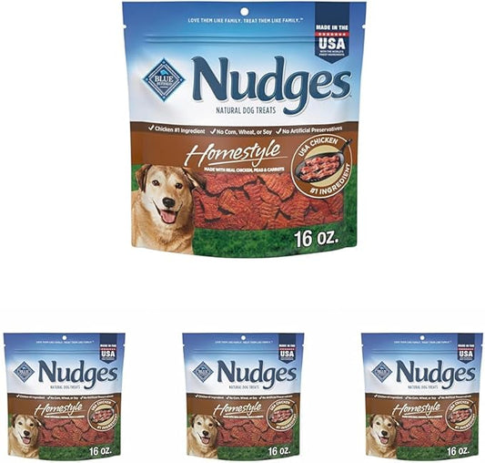 Blue Buffalo Nudges Homestyle Natural Dog Treats Chicken and Bacon, 16-oz Bag (Pack of 4)