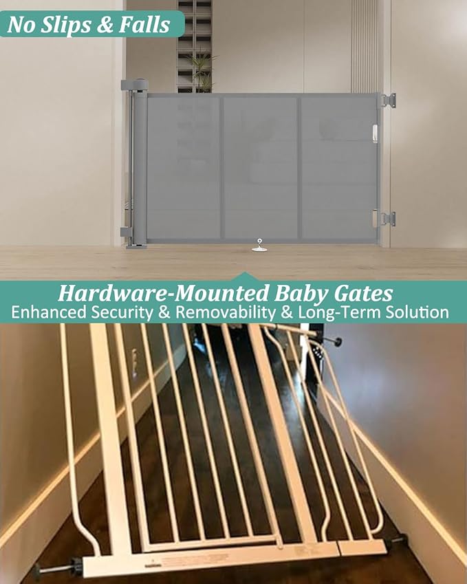 Miumoon 71 inch Retractable Baby Gates 42 inch Tall, Retractable Gate with Reinforced Strip Design to Prevent Crawling Through, 6 FT Retractable Dog Gate for Stairs, Doorways, Hallways, Indoor/Outdoor
