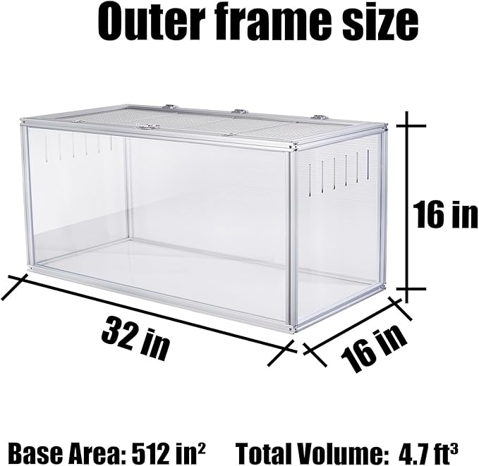 Large Hamster Cage, 32 x 16 x 16 in Chew-Proof Metal Frame, Clear Acrylic with Vent Holes, Hinged Top with Stainless-Steel Mesh — Hamster Enclosure