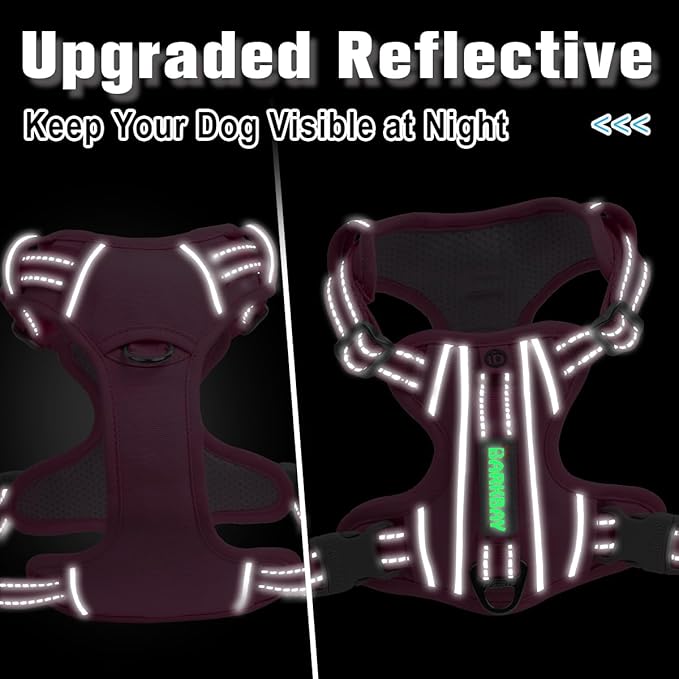BARKBAY Dog Harness No Pull with ID Tag Pocket - Heavy Duty, Reflective, Easy Control for Large Dogs(Pink,XL)