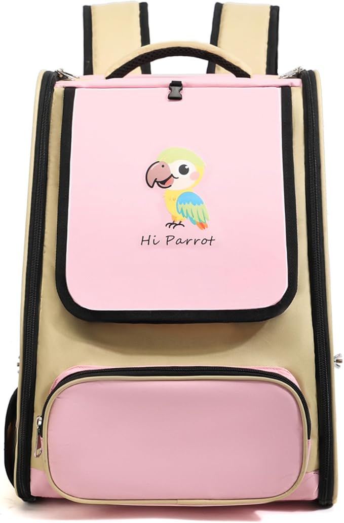 Portable Bird Travel Carrier Backpack for Small Birds Including Perch and Feeder 32x43x28cm Nylon Fabric Blue Pink White