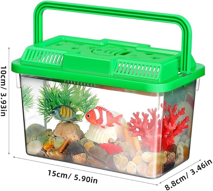 YARNOW Portable Mini Plastic Fish Tank Clear Terrarium for Betta Fish Turtles and Reptiles Stylish Handheld Aquarium with Design for Pet Care and Observation
