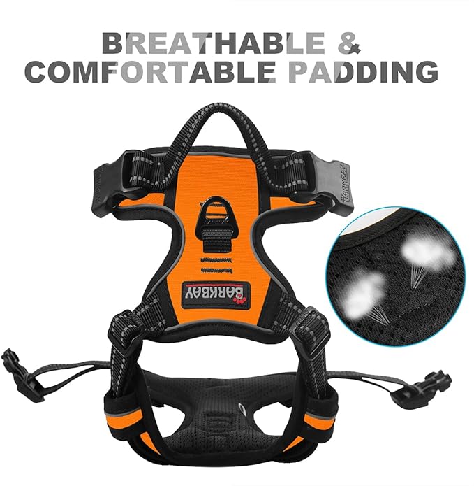BARKBAY No Pull Dog Harness Front Clip Heavy Duty Reflective Easy Control Handle for Large Dog Walking(Orange,S)