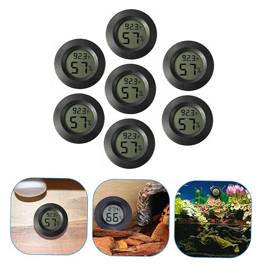 MERRYHAPY 7Pcs Mini Humidity Gauge Thermometer Digital Hygrometer for Reptiles Use Compact Temperature Monitor for Poultry Office and Home