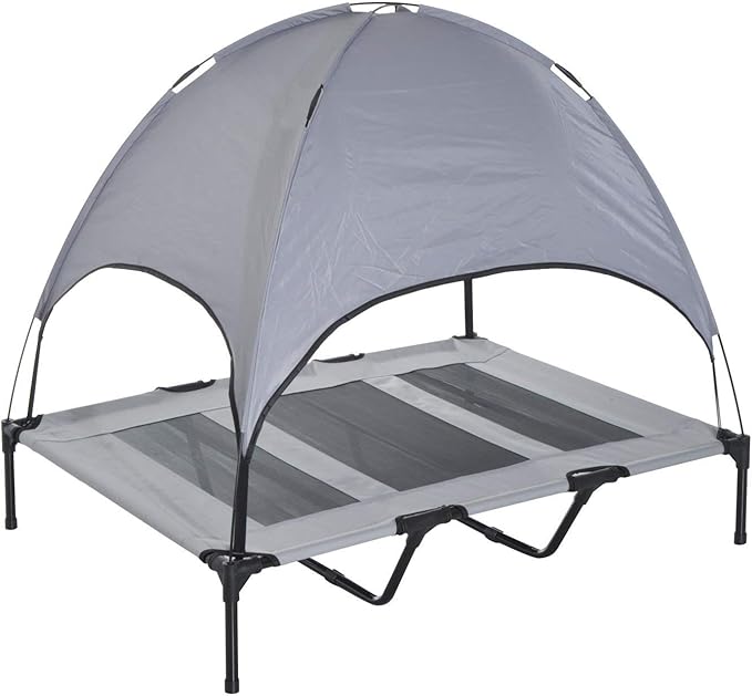 PawHut Elevated Portable Dog Cot Cooling Pet Bed With UV Protection Canopy Shade, 48 inch