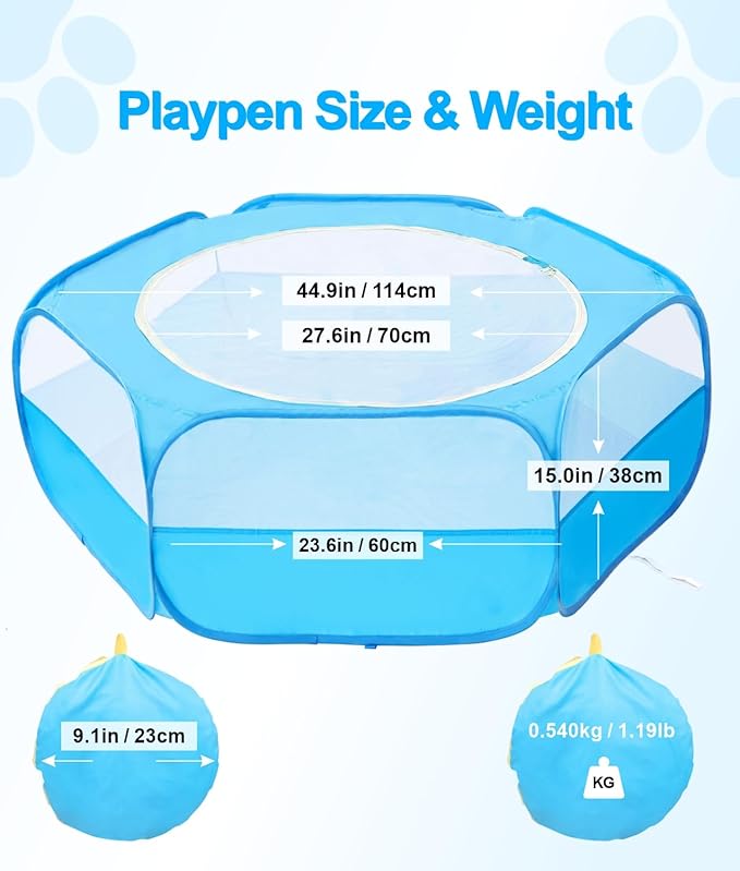 Small Animal Playpen with Cover, Portable Pop Up Pet Enclosure for Rabbits, Guinea Pigs, Hamsters, Chinchillas, Ferrets & Kittens, Indoor Outdoor Waterproof Play Pen, Cage Tent & Chick Brooder Box