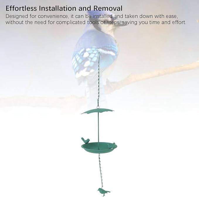 Hanging Bird Feeder, Metal Large Capacity Hanging Bath Tray Bird Water Feeder with Umbrella Top for Outdoor Garden Patio(Green)