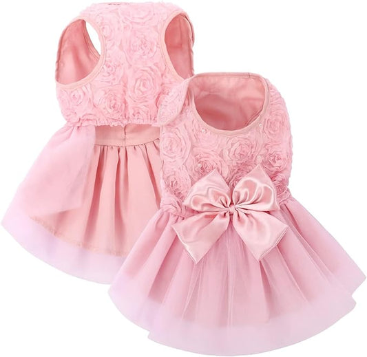 ASENKU Dog Dress Pet Wedding Dress Princess Lace Puppy Birthday Party Outfit Formal Apparel Girl for Small Medium Dogs Cats (XX-Small, Pink)