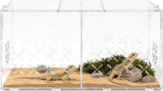 Reptile PC Terrarium, Double Room Tarantula Enclosure,Spider Tank Starter Kit,Leopard Gecko Container,Hermit Crab Habitat,Lizard housing,Jumping Spider Cage,Small Bearded Dragon Vivarium