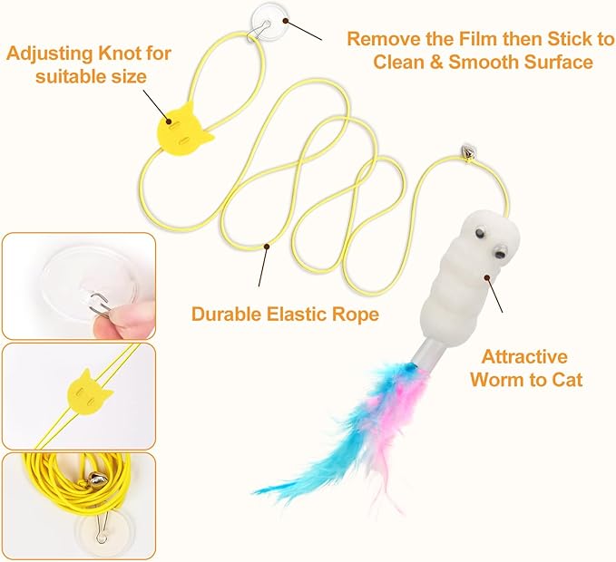 JIARON 6 PCS Interactive Cat Feather Toys, Indoor Hanging Retractable Cat Toy, Self Play Toys Make Fun Excecise - Image 5
