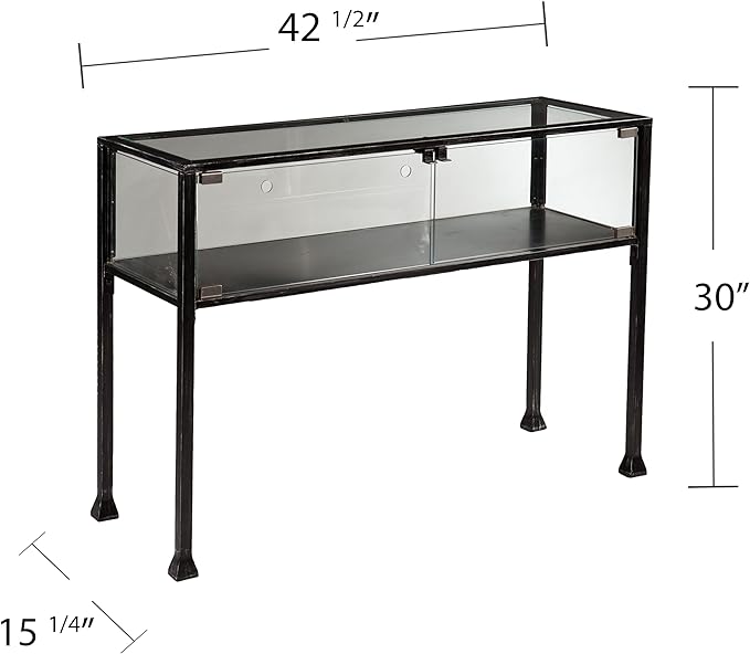 SEI Furniture Terrarium Display Console, Black/Silver Distressing