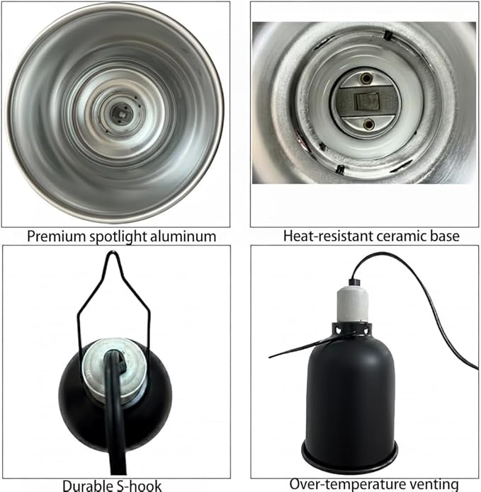 Reptile Dome Light Fixture, 5.5 Inch, Basking Lamp for Lizards, Turtles, Snakes, Compatible with UVA/UVB Heat Bulbs & Ceramic Heat Emitters, Aluminum