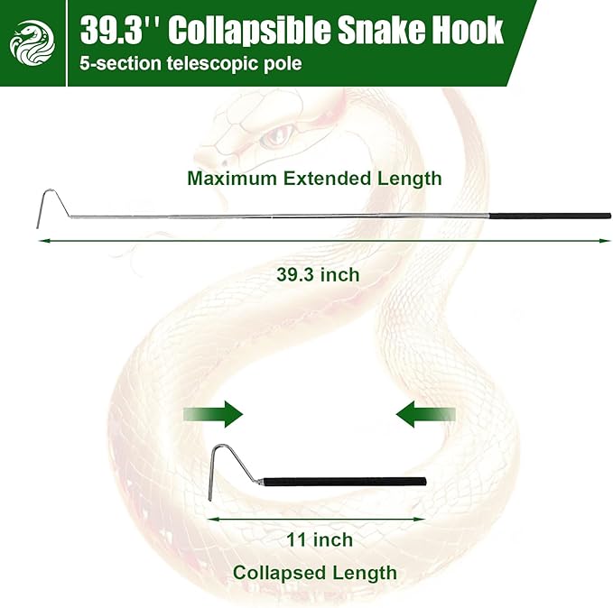 IC ICLOVER Snake Catcher Net + 39" Collapsible Snake Hook, Snake Grabber Handling Tool, Reptile Catching Net with Telescopic Pole Stick, Best Tool Set for Moving Pick-Up Rattle Snakes Lizard Reptiles