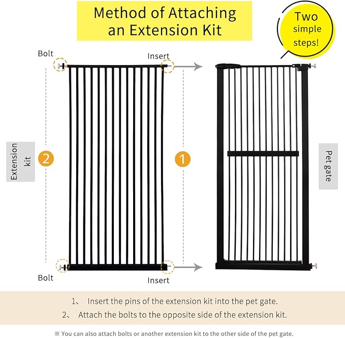 Lumizone Extra Tall Cat Gate Extension Kit 61.02" High Pressure Mounted 29.17" Extra Wide 1.37" Gap No Drilling Tall Pet Gate for Dogs (Black, 61.02" H x 29.17" W, Extension)