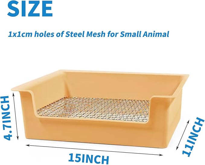 PODOO Steel Grids Rabbit Litter Box - Bunny Litter Pan Training Box, 15x11x4.7 inches, 1cm Holes Steel Mesh for Small Animals, Orange (White)