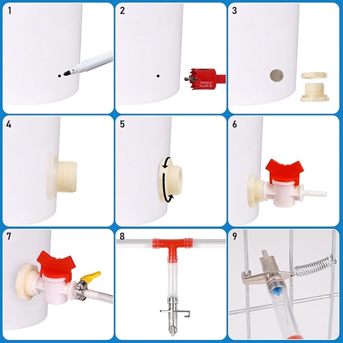 Automatic Rabbit Watering System Kit Rabbit Water Dispenser Include 24 Nipple Drinker, Hose, Connector, Hole Opener, Small Animal Water Feeder (Silver, 24 Nipple Drinker Kit)