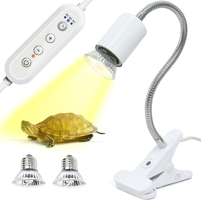 Timed Heat Lamp with Dual 50W UVB UVA Bulbs for Reptiles, Turtles, Tortoises, and Puppies: Adjustable Heat Switch, 360° Adjustable Angle, Strong Clips, Ideal for Aquarium Tanks and Basking