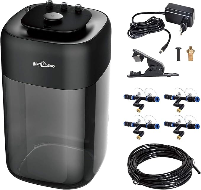 REPTI ZOO 10L Reptile Mister Fogger Terrariums Humidifier Extremly High Pressure Silent Pump Fog Machine Misting Rainforest Sprayer System Tank with 4PCS Nozzles for a Variety of Reptiles/Amphibians