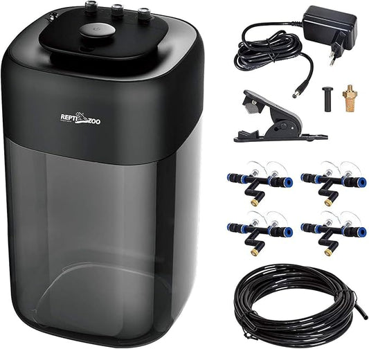 REPTI ZOO 10L Reptile Mister Fogger Terrariums Humidifier Extremly High Pressure Silent Pump Fog Machine Misting Rainforest Sprayer System Tank with 4PCS Nozzles for a Variety of Reptiles/Amphibians