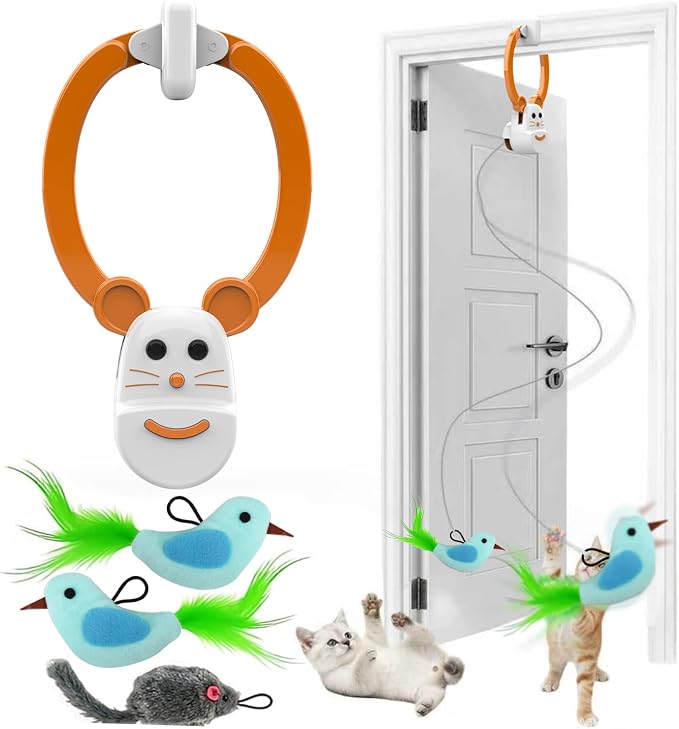 Interactive Cat Toys for Indoor Cats, Automatic Flying Bird Feather Wand Toy for Chase Exercise Enrichment, Rechargeable Durable Safe Hanging Cat Toy for Bored Kittens & Adult Cats by INKZOO
