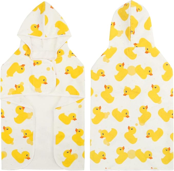 HDE Dog Bathrobe Super Absorbent Quick Drying Puppy Towel Wrap Coat Adjustable After Bath Robes with Hood for Dog Sizes S-XXL White Rubber Ducks S